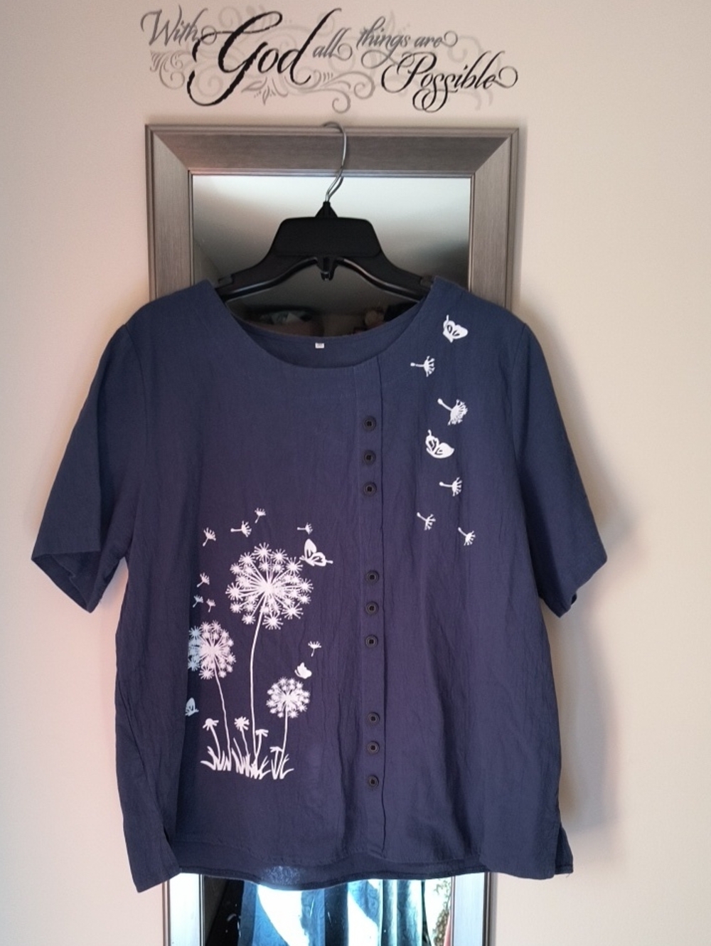 Navy Blue Girls' Dandelion Print Short Sleeve Top